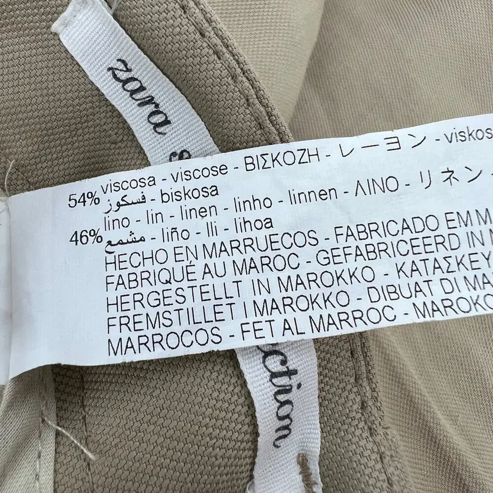 Zara Studio Collection Linen Blend Trouser Pant Womens 30 Tan Pleated High Waist